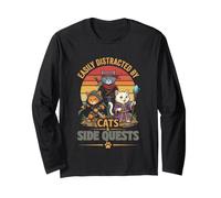 Rpg Gamer Cats - Funny Side Quest Distratto Gioco da Tavolo Maglia a Manica