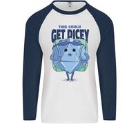 RPG Gioco di Ruolo Gioco Get Dicey Divertente Uomo L/S Baseball T-Shirt