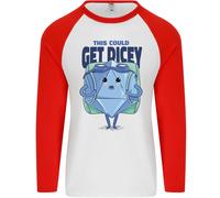 RPG Gioco di Ruolo Gioco Get Dicey Divertente Uomo L/S Baseball T-Shirt