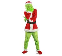RPixc Costume da cosplay da uomo ChristmasGrinch per feste di Natale, colore verde/rosso, maschera per cosplay, uniforme come il Grinch, Colore: rosso, XL…