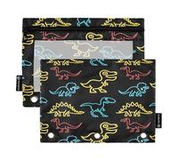RPLIFE 3 tasche perforatrici con finestra trasparente, confezione da 2 astuccio trasparente per matite per ragazze, materiale scolastico per bambini, 9,8 "× 7", dinosauri colorati al neon nero