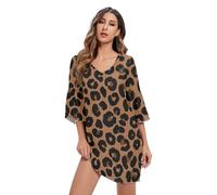 RPLIFE Abito corto con maniche a 3/4 leopardato marrone, Macchie di leopardo marrone, M