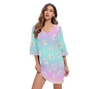 RPLIFE Abito da spiaggia in chiffon con scollo a V a pois leopardati, Macchie di leopardo, M