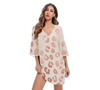 RPLIFE Abito estivo con maniche a 3/4 beige a pois leopardati in oro rosa, Rosa Oro Leopardo Macchie Beige, XX-Large