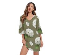 RPLIFE Abito estivo verde ortensia bianca Abito con maniche a 3/4, Verde Ortensia Bianca, XL