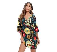 RPLIFE Abito premaman elegante con scollo a V e teschi del giorno dei morti, taglie S-XXL, Il giorno dei teschi morti, M