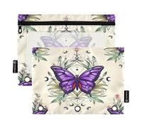 RPLIFE Ali di farfalla viola, confezione da 2 sacchetti con cerniera a 3 fori per la scuola dei bambini, tasca grande frontale trasparente per ragazzi e ragazze, 24,9 x 17,8 cm