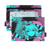 RPLIFE Anime Comics Girl Confezione da 2 sacchetti per punzonatura a 3 fori per la scuola dei bambini, custodia trasparente per ragazzi e ragazze, 24 cm × 17,8 cm (taglia unica x 2)
