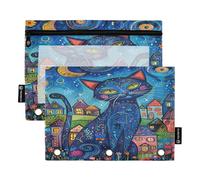 RPLIFE Art Blue Cat 3 fori Punch Pouch con finestra trasparente, confezione da 2 sacchetti per pastelli per bambini, materiale scolastico, 24,9 × 17,8 cm (taglia unica x 2)