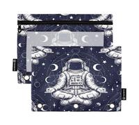 RPLIFE Astronaut Meditative Pose - Confezione da 2 buste per raccoglitori per la scuola dei bambini, tasca frontale grande trasparente per ragazzi e ragazze, 24 cm x 17,8 cm (taglia unica x 2)