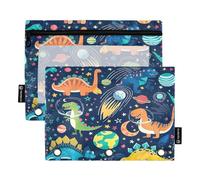 RPLIFE Astuccio a 3 anelli con dinosauri colorati e pianeti spaziali con finestra trasparente, confezione da 2 matite per ragazzi, materiale scolastico per bambini, 24,9 x 17,8 cm (taglia unica x 2)