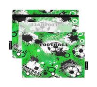 RPLIFE Astuccio a tre anelli con finestra trasparente, confezione da 2 astucci a tre anelli per ragazze e bambini, materiale scolastico, 9,8 "× 7", palloni da calcio verdi