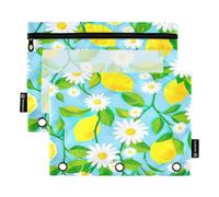 RPLIFE Astuccio a tre anelli con finestra trasparente, confezione da 2 sacchetti con cerniera per ragazze e bambini, materiale scolastico, 9,8 "× 7", margherite bianche limoni gialli