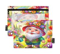 RPLIFE Astuccio a tre anelli con gnomo primaverile con finestra trasparente, confezione da 2 astucci con cerniera per ragazzi, materiale scolastico per bambini, 24,9 × 17,8 cm (taglia unica x 2)