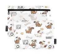RPLIFE Astuccio a tre fori con finestra trasparente, confezione da 2 astucci per matite per bambini, materiale scolastico per bambini, 9,8 "× 7", cani marroni bianchi