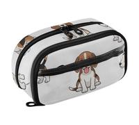 RPLIFE Astuccio bianco con grazioso cane Beagle per bambini, grande capacità, organizer per cancelleria con doppia cerniera e tasca in PVC trasparente