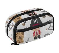 RPLIFE Astuccio bianco con navi pirate e tasca in PVC trasparente, astuccio con ampia apertura per studenti