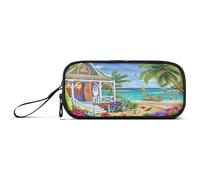 RPLIFE Astuccio blu con motivo tropicale paradiso della spiaggia, astuccio con cerniera, astuccio divertente