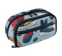 RPLIFE Astuccio blu con pattini da hockey, organizer con tasca in PVC trasparente, grande astuccio per la scuola