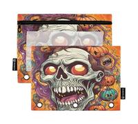 RPLIFE Astuccio con cerniera a 3 fori con finestra trasparente, confezione da 2 astucci per matite per bambini per la scuola, 24 cm × 17 cm, teschio di Halloween Scream