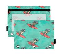 RPLIFE Astuccio con cerniera a 3 fori con finestra trasparente, confezione da 2 sacchetti per matite con cerniera per ragazze e bambini, materiale scolastico, 24 x 17 cm, verde con dinosauri freddi