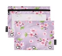 RPLIFE Astuccio con cerniera a tre fori con finestra trasparente, confezione da 2 astucci per matite per ragazzi e bambini, materiale scolastico, 9,8 "× 7", fiore di ciliegio rosa