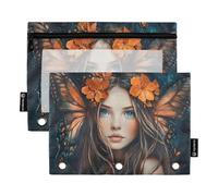 RPLIFE Astuccio con cerniera a tre fori con finestra trasparente, confezione da 2 astucci per matite per ragazze, materiale scolastico per bambini, 24 cm x 17 cm, bella fata