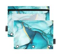RPLIFE Astuccio con cerniera a tre fori in marmo turchese con finestra trasparente, confezione da 2 astucci per matite per bambini, materiale scolastico, 24,9 × 17,8 cm (taglia unica x 2)