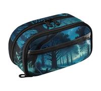 RPLIFE Astuccio con foresta magica, astuccio con tasca in PVC trasparente, grande astuccio per la scuola
