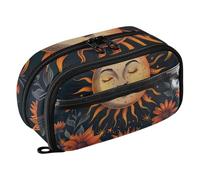 RPLIFE Astuccio con girasoli e sole e luna, astuccio con tasca in PVC trasparente, grande astuccio per la scuola