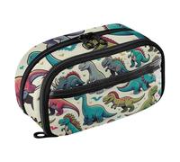 RPLIFE Astuccio di grande capacità, grazioso organizer con dinosauri con tasca in PVC trasparente, astuccio con ampia apertura per studenti