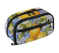 RPLIFE Astuccio di grande capacità per bambini in stile siciliano, astuccio con limone, organizer per cancelleria con doppia cerniera e tasca in PVC trasparente