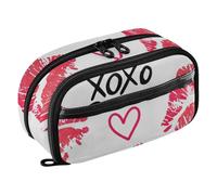 RPLIFE Astuccio di grande capacità per bambini rosso bacio amore cancelleria organizer, doppia cerniera cancelleria organizer con tasca in PVC trasparente