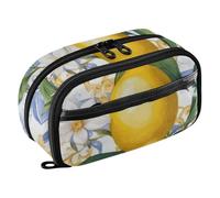 RPLIFE Astuccio di grande capacità per ragazze adolescenti stile siciliano giallo limoni cancelleria organizer, doppia cerniera cancelleria organizer con tasca in PVC trasparente