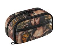 RPLIFE Astuccio di grande capacità per ragazze e ragazzi Mona Lisa, organizer per cancelleria, organizer multi scomparto per cancelleria con tasca in PVC trasparente