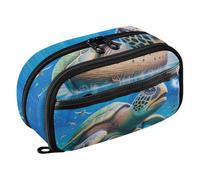 RPLIFE Astuccio gigante con tartaruga per bambini, grande capacità, organizer per cancelleria, con doppia cerniera, con tasca in PVC trasparente