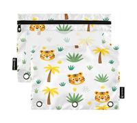 RPLIFE Astuccio grande con cerniera a 3 fori con finestra trasparente, confezione da 2 astucci per matite per bambini e bambini, articoli scolastici, 24 cm × 17 cm, simpatiche facce di tigre