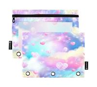 RPLIFE Astuccio grande con cerniera e nuvole pastello con cuori e finestra trasparente, confezione da 2 astucci per raccoglitori per ragazze e bambini, materiale scolastico, 24,9 x 17,8 cm (taglia