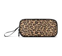 RPLIFE Astuccio in nylon con stampa leopardata, colore nero e marrone, astuccio scolastico