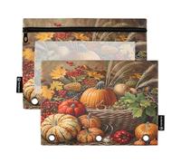 RPLIFE Astuccio per 3 raccoglitori ad anelli, 2 confezioni da 2 astucci in tessuto, elementi essenziali per il ritorno a scuola, 9,8 pollici × 7 pollici (taglia unica x 2), frutta e zucca raccolta