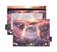 RPLIFE Astuccio per 3 raccoglitori ad anelli, 2 confezioni da 2 astucci in tessuto, elementi essenziali per il rientro a scuola, 9,8 pollici × 7 pollici (taglia unica x 2), fiori rosa di gatto Ragdoll