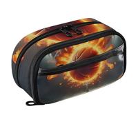 RPLIFE Astuccio per bambini con motivo basket on fire con tasca in PVC trasparente, grande capacità, organizer multi scomparto per materiale scolastico