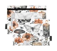 RPLIFE Astuccio per libri vintage con teschi e fiori grigi con finestra trasparente, confezione da 2 sacchetti per matite per ragazze e bambini, materiale scolastico, 24,9 x 17,8 cm (taglia unica x 2)