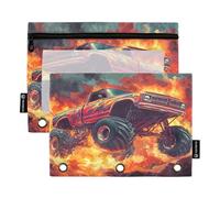 RPLIFE Astuccio per matite a 3 fori con finestra trasparente, confezione da 2 sacchetti con cerniera per ragazze e bambini, articoli per la scuola, 9,8 "× 7", Monster Truck
