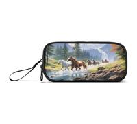 RPLIFE - Astuccio per matite a righe colorate tradizionale messicano, grandi borse per matite, borsa con chiusura, Pittura Cavalli Fiume Correre, Una talla, Stile artistico