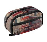 RPLIFE Astuccio per matite con autobus rosso londinese per la scuola, grande capacità, organizer per cancelleria con doppia cerniera e tasca in PVC trasparente