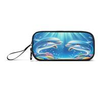 RPLIFE Astuccio per matite con delfini e animali marini, astuccio in tela, astuccio per adulti