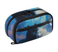 RPLIFE Astuccio per matite con lupo bianco e nero per bambini, grande capacità, organizer per cancelleria, organizer con scomparti multipli con tasca in PVC trasparente