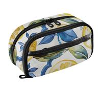 RPLIFE Astuccio per matite con tasca in PVC trasparente, grande capacità, per ragazze, colore: bianco e blu, con motivo siciliano