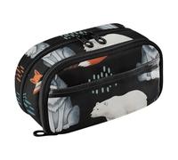 RPLIFE Astuccio per matite con volpi e orsetto lupo nero con tasca in PVC trasparente grande capacità multi scomparto per forniture scolastiche